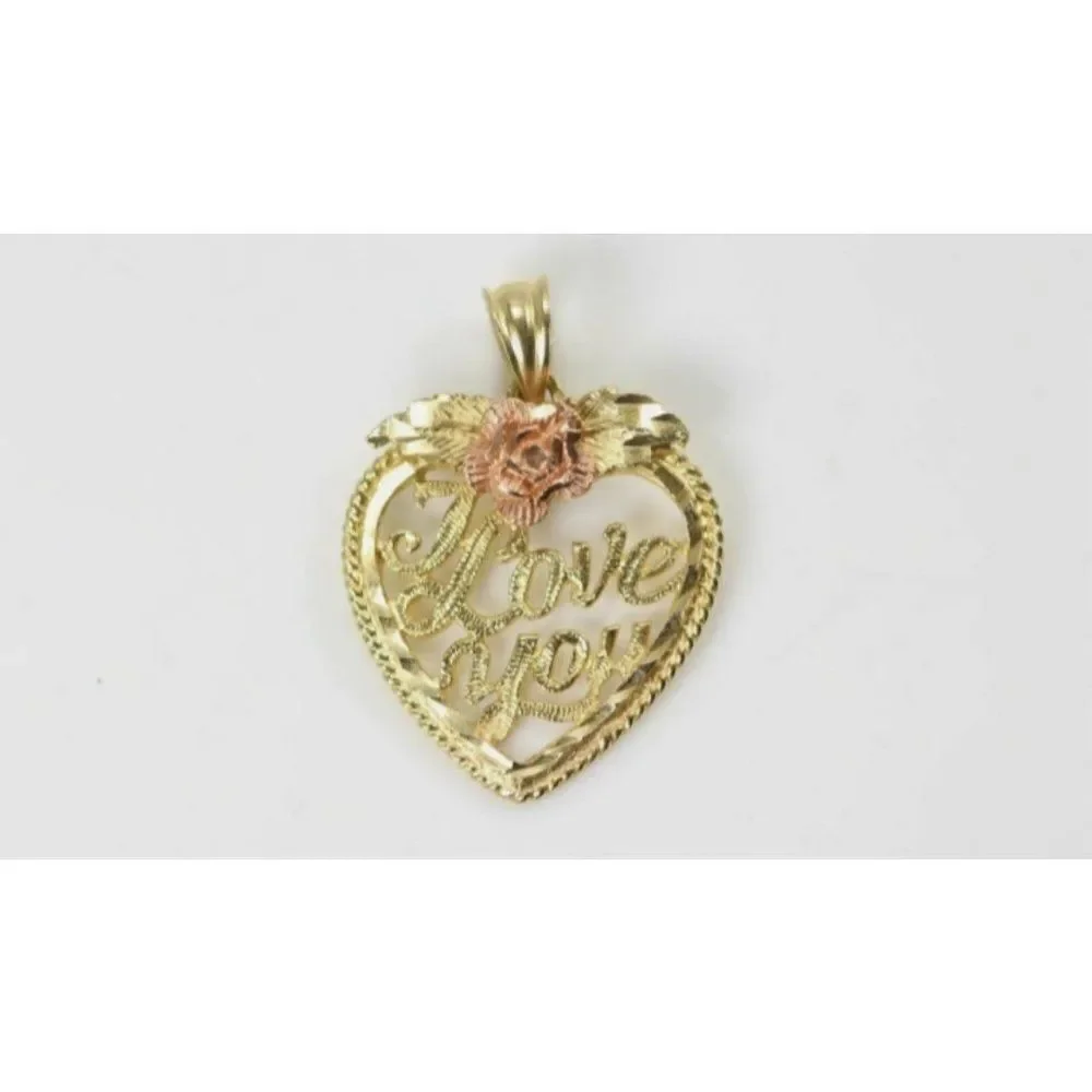 14k Solid gold heart I love you necklace pendant‎ mother's day valentine